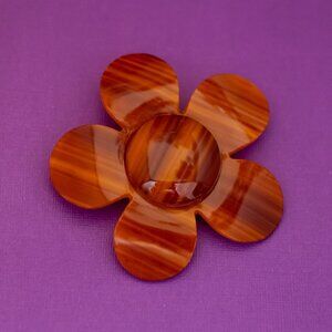 Vintage Plastic Brown Round Petals Floral Large Brooch - Q40